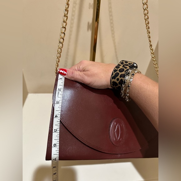 Large Leather Vintage Burgundy Cartier Clutch w/added carry chain